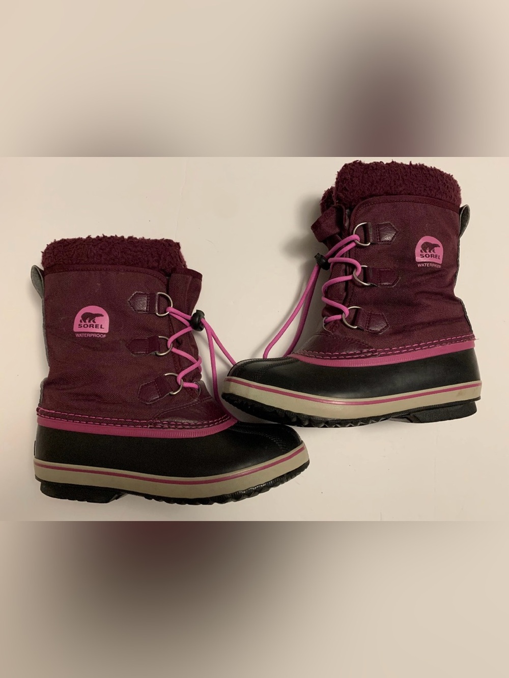 Sorel Kids Burgundy and Pink Waterproof Winter Boots Size 5